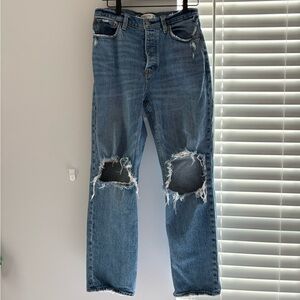Abercrombie & Fitch Women’s Medium Wash Blue Distressed Jeans